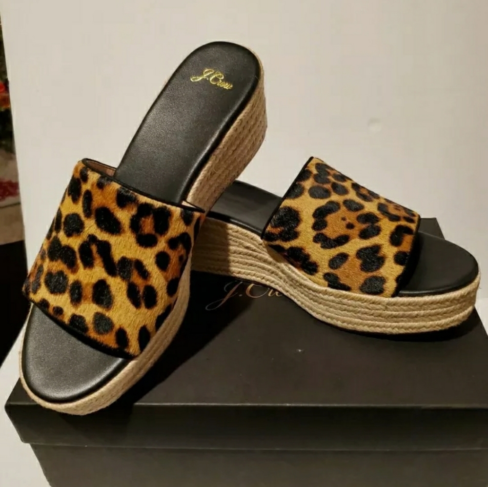 J Crew Haircalf Espadrille Slide Wedge